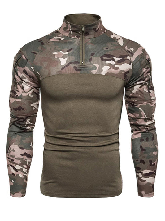 Men's Military Field Outdoor Elastic Fitness Camouflage Long Sleeve Zipper Pocket T-Shirt Shello's Creative Boutique