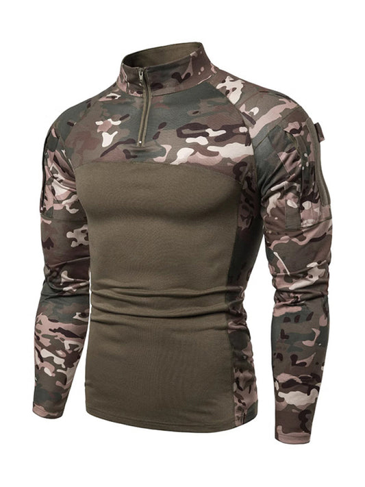 Men's Military Field Outdoor Elastic Fitness Camouflage Long Sleeve Zipper Pocket T-Shirt Shello's Creative Boutique