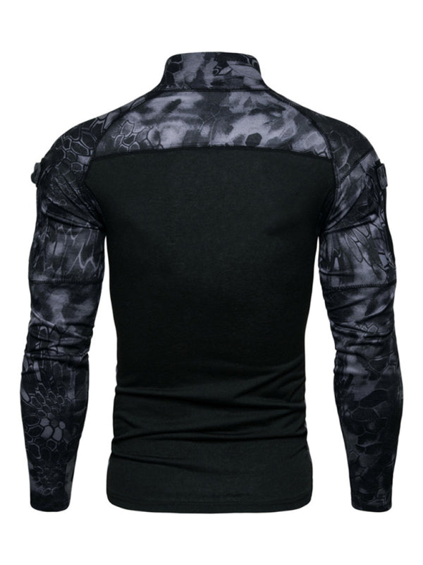 Men's Military Field Outdoor Elastic Fitness Camouflage Long Sleeve Zipper Pocket T-Shirt Shello's Creative Boutique