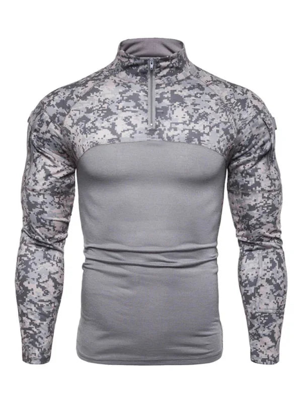 Men's Military Field Outdoor Elastic Fitness Camouflage Long Sleeve Zipper Pocket T-Shirt - Shello's Creative Boutique