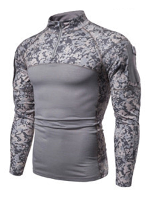 Men's Military Field Outdoor Elastic Fitness Camouflage Long Sleeve Zipper Pocket T-Shirt Shello's Creative Boutique