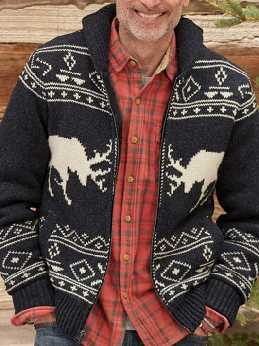 Men's Moose Print Knit Cardigan - Shello's Creative Boutique