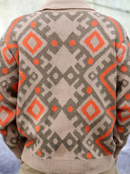 Men's Retro Heavy-Duty Jacquard Cardigan Sweater - Shello's Creative Boutique