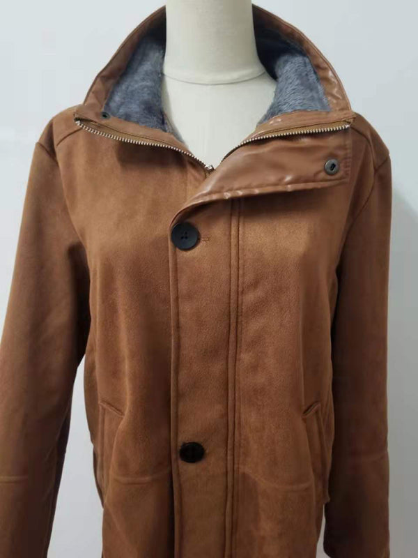 Men's mid-length loose zipper woolen coat Shello's Creative Boutique