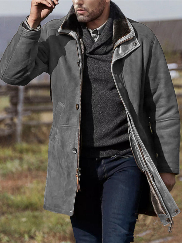 Men's mid-length loose zipper woolen coat Shello's Creative Boutique