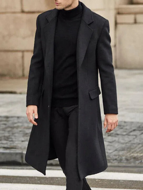 Men's Long Woolen Windbreaker Woolen Coat - Shello's Creative Boutique