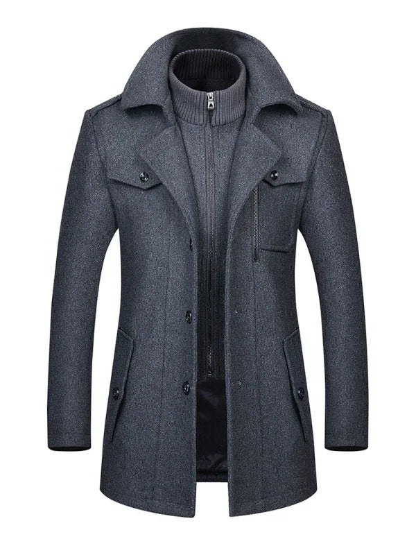 Men's Wool Zipper Autumn and Winter Double Collar Coat - Shello's Creative Boutique