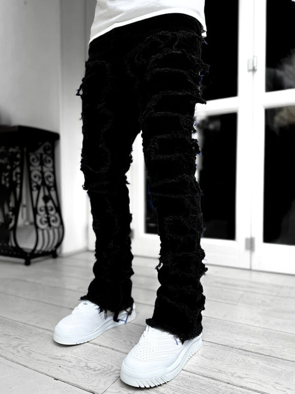 Men's new stretch patch denim straight pants Shello's Creative Boutique