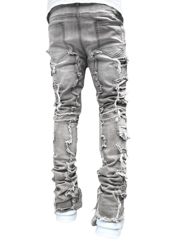 Men's new stretch patch denim straight pants Shello's Creative Boutique