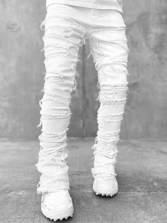 Men's new stretch patch denim straight pants Shello's Creative Boutique