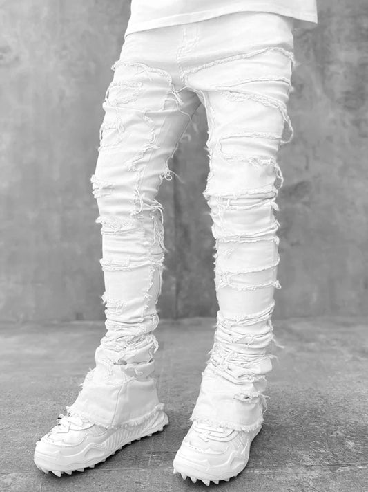Men's new stretch patch denim straight pants Shello's Creative Boutique