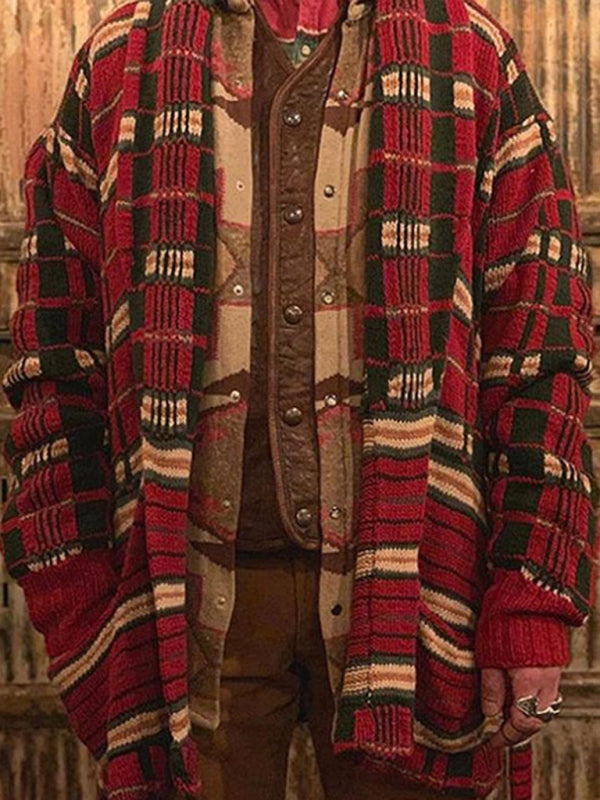 Men's new fashion plaid knitted cardigan Shello's Creative Boutique