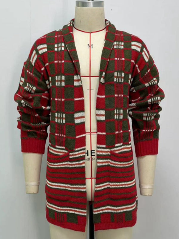 Men's new fashion plaid knitted cardigan Shello's Creative Boutique