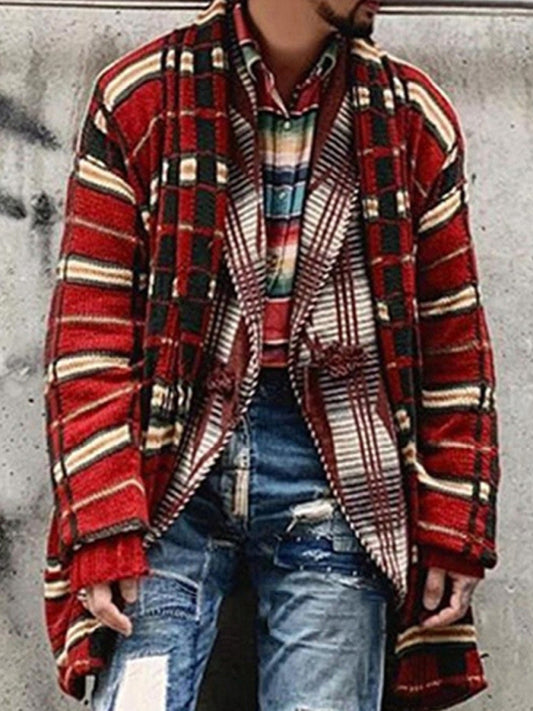 Men's new fashion plaid knitted cardigan Shello's Creative Boutique