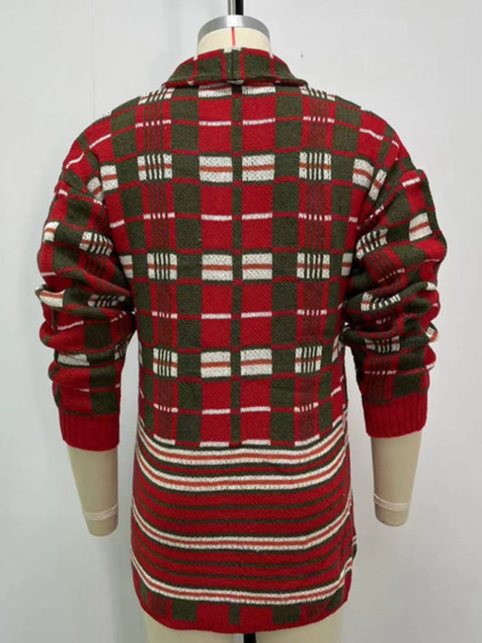 Men's new fashion plaid knitted cardigan Shello's Creative Boutique