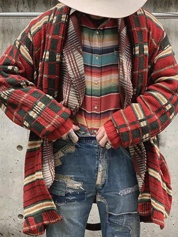 Men's new fashion plaid knitted cardigan Shello's Creative Boutique
