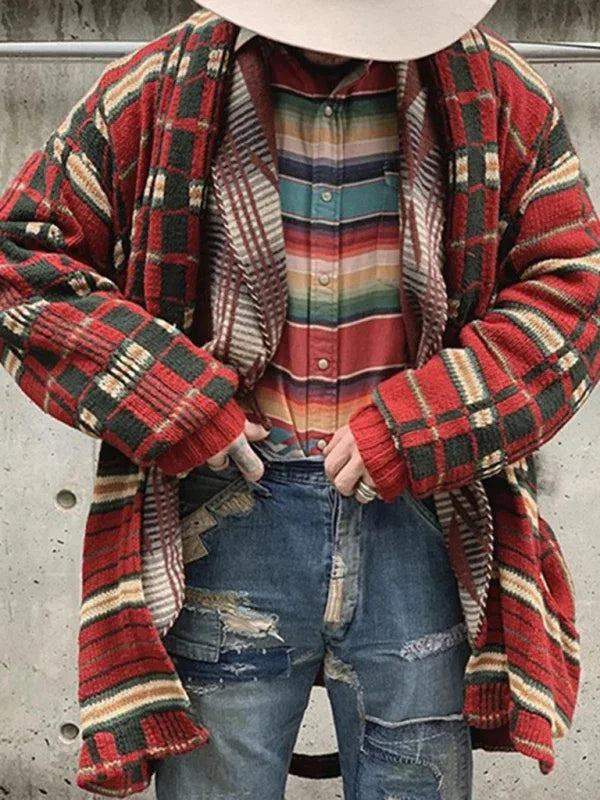 Men's New Fashion Plaid Knitted Cardigan - Shello's Creative Boutique