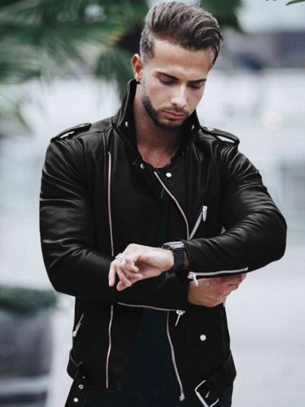 Men's stylish zipper leather biker jacket Shello's Creative Boutique