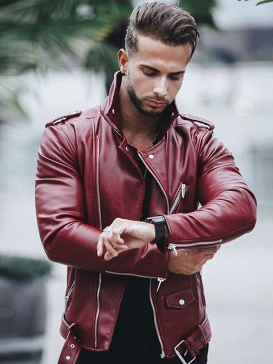 Men's stylish zipper leather biker jacket Shello's Creative Boutique