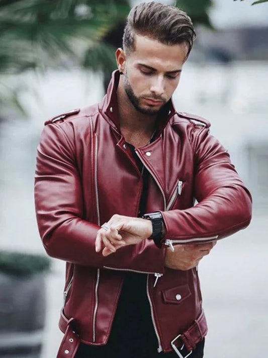 Men's Stylish Zipper Leather Biker Jacket – A Bold Statement for Cooler Seasons! - Shello's Creative Boutique