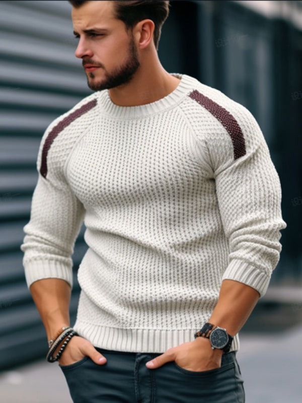 Men's Casual Fashion Shoulder Contrast Color Long Sleeve Knitted Sweater Shello's Creative Boutique