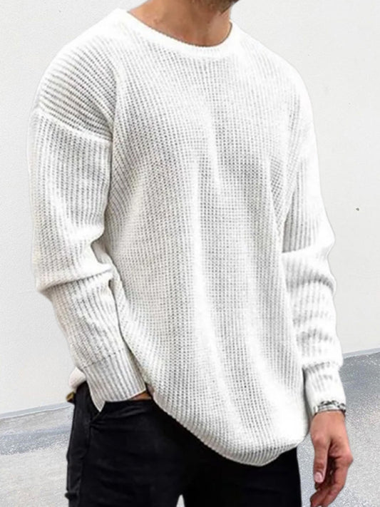 Men's new solid color round neck long sleeve pullover sweater Shello's Creative Boutique