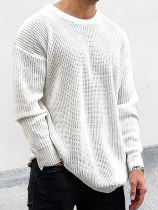 Men's New Solid Color Round Neck Long Sleeve Pullover Sweater - Shello's Creative Boutique