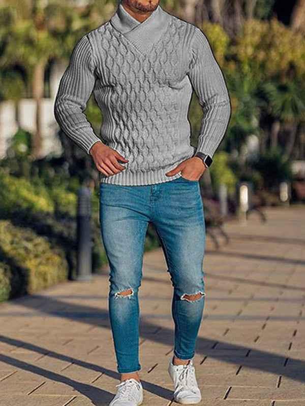 Men's Cable Knit Sweater with Shawl Collar Fashion Style - Shello's Creative Boutique