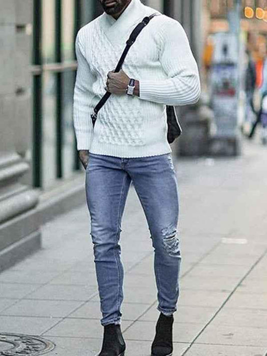 Men's Cable Knit Sweater with Shawl Collar Fashion Style - Shello's Creative Boutique