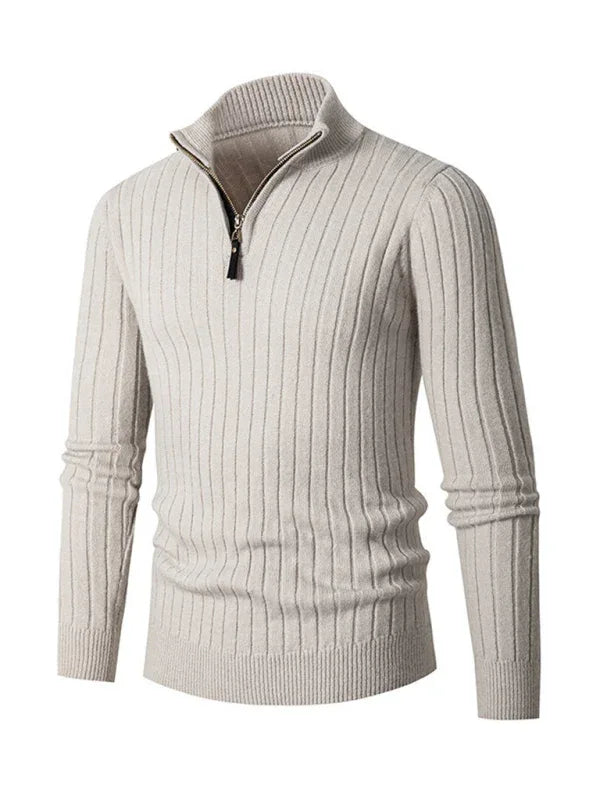 Men's Casual Solid Colour Round Neck Stretch Knitted Sweater - Shello's Creative Boutique