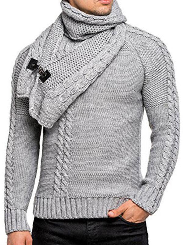 Men Fashionable Scarf Pullover Twist knitted Sweater Top - Shello's Creative Boutique