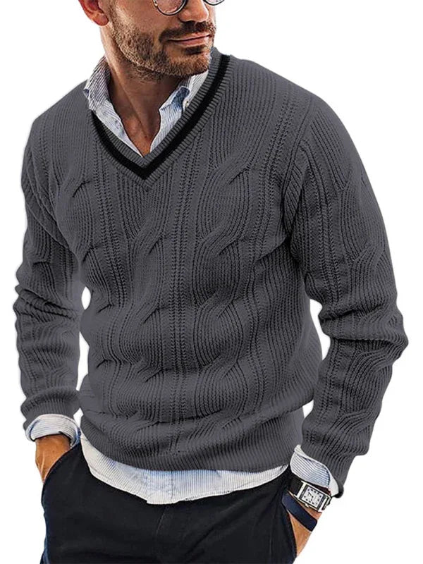 Men's Fashionable V-Neck Slim Fit Long Sleeve Knitted Sweater - Shello's Creative Boutique
