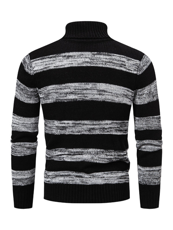 Men's New Striped Patchwork Turtleneck Slim Fit Sweater Base Layer Shello Creative Boutique