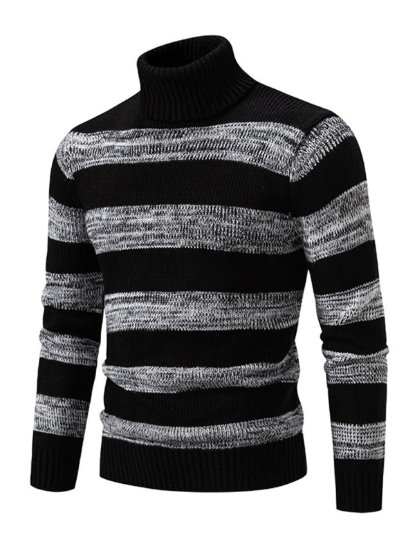 Men's New Striped Patchwork Turtleneck Slim Fit Sweater Base Layer Shello Creative Boutique