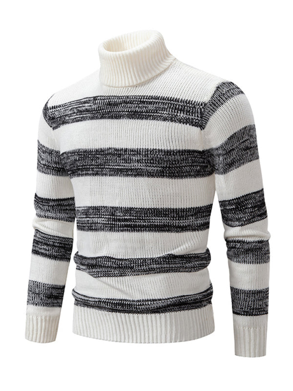Men's New Striped Patchwork Turtleneck Slim Fit Sweater Base Layer Shello Creative Boutique