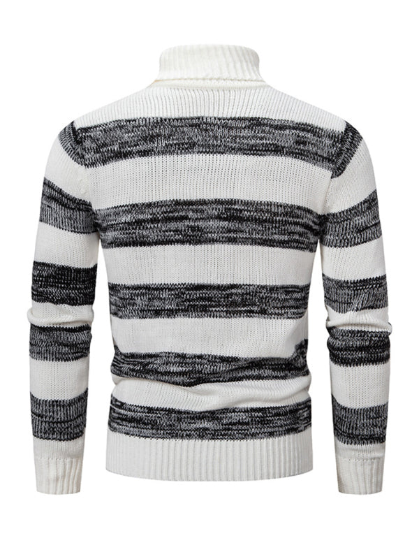 Men's New Striped Patchwork Turtleneck Slim Fit Sweater Base Layer Shello Creative Boutique