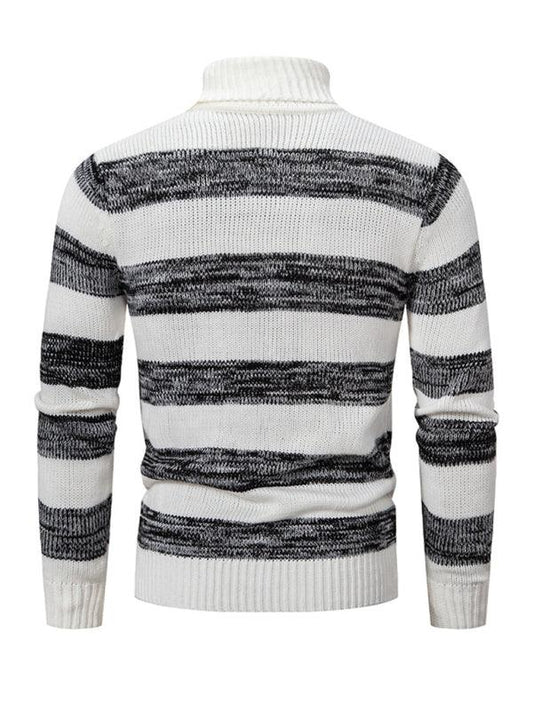 Men's New Striped Patchwork Turtleneck Slim Fit Sweater Base Layer - Shello's Creative Boutique