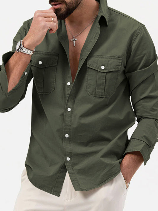 Men's new multi-pocket casual long-sleeved shirt top Shello Creative Boutique