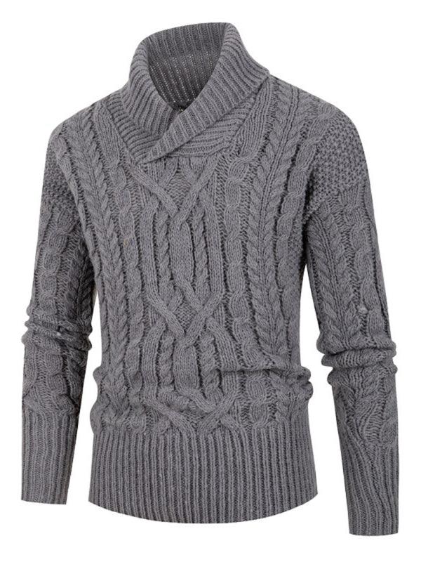 Men's New Solid Color Twist Pullover Long-Sleeved Sweater - Shello's Creative Boutique