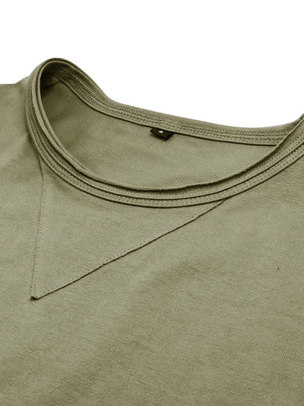 Men's new solid color round neck long sleeve cotton t-shirt Shello's Creative Boutique