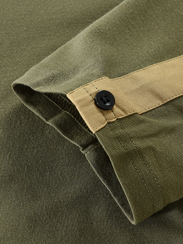 Men's New Outdoor Tactical Zipper Colorblock Henley Collar Long Sleeve T-Shirt Shello Creative Boutique