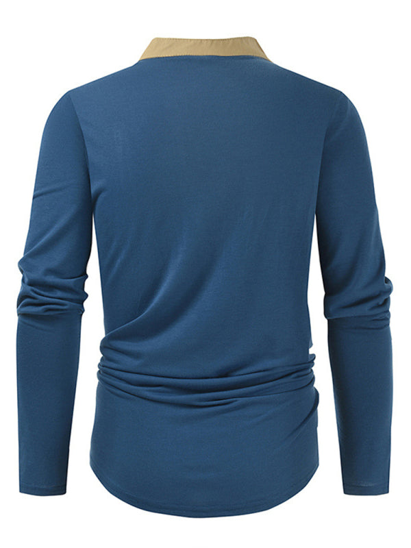 Men's New Outdoor Tactical Zipper Colorblock Henley Collar Long Sleeve T-Shirt Shello Creative Boutique