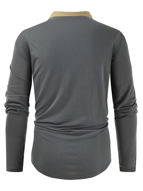 Men's New Outdoor Tactical Zipper Colorblock Henley Collar Long Sleeve T-Shirt Shello Creative Boutique