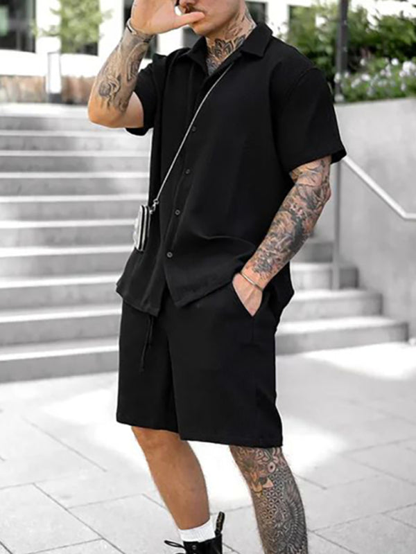 Men's Casual Comfortable Button Lapel Short Sleeve Shorts Set Shello Creative Boutique