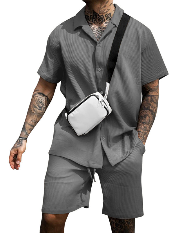 Men's Casual Comfortable Button Lapel Short Sleeve Shorts Set Shello Creative Boutique