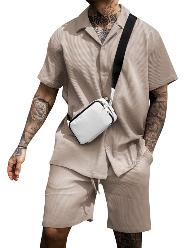 Men's Casual Comfortable Button Lapel Short Sleeve Shorts Set Shello Creative Boutique