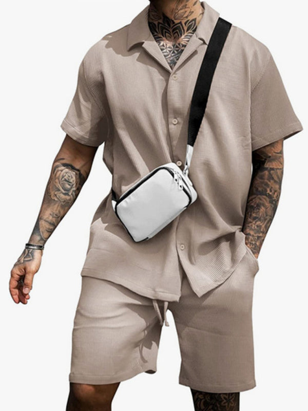 Men's Casual Comfortable Button Lapel Short Sleeve Shorts Set Shello Creative Boutique