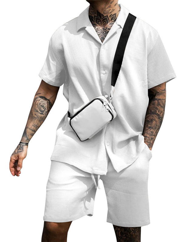 Men's Casual Comfortable Button Lapel Short Sleeve Shorts Set Shello Creative Boutique