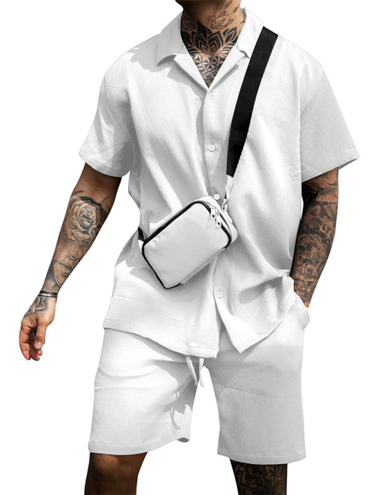 Men's Casual Comfortable Button Lapel Short Sleeve Shorts Set Shello Creative Boutique