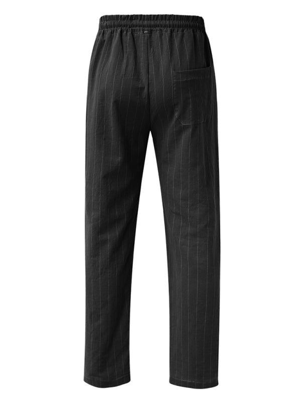 Men's vertical striped lace-up elastic waist beach pants casual trousers Shello's Creative Boutique